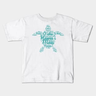 Hawaiian Islands Sea Turtle Word Art Kids T-Shirt